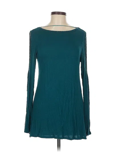 Pre-owned Cable & Gauge Long Sleeve Top Teal Boatneck Tops In Blue