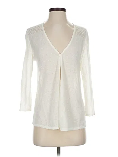 Pre-owned Cable & Gauge Long Sleeve Top White Plunge Neckline Tops