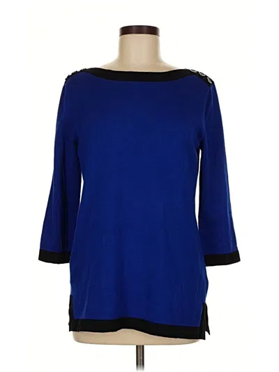 Pre-owned Cable & Gauge Pullover Sweater In Blue