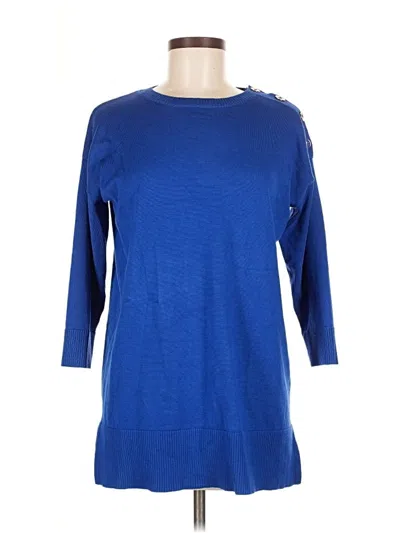 Pre-owned Cable & Gauge Pullover Sweater In Blue