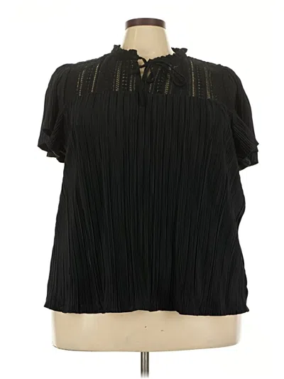 Pre-owned Cable & Gauge Short Sleeve Blouse In Black