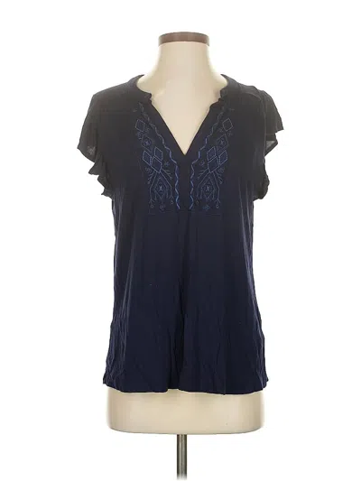 Pre-owned Cable & Gauge Short Sleeve Blouse In Blue