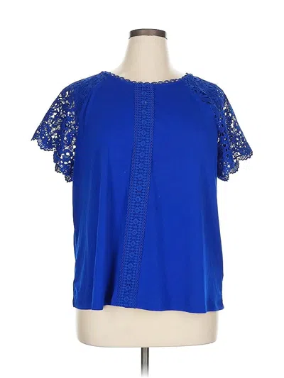 Pre-owned Cable & Gauge Short Sleeve Blouse In Blue