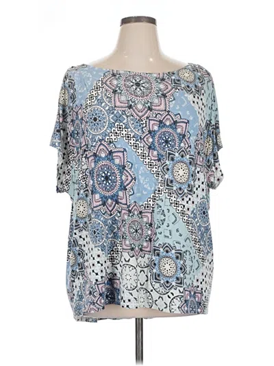 Pre-owned Cable & Gauge Short Sleeve Blouse In Blue