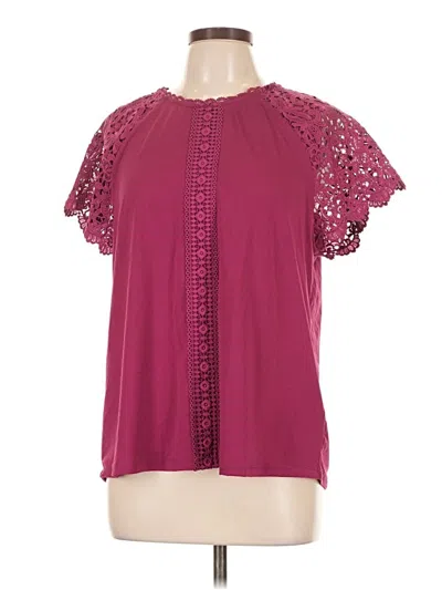 Pre-owned Cable & Gauge Short Sleeve Blouse In Burgundy