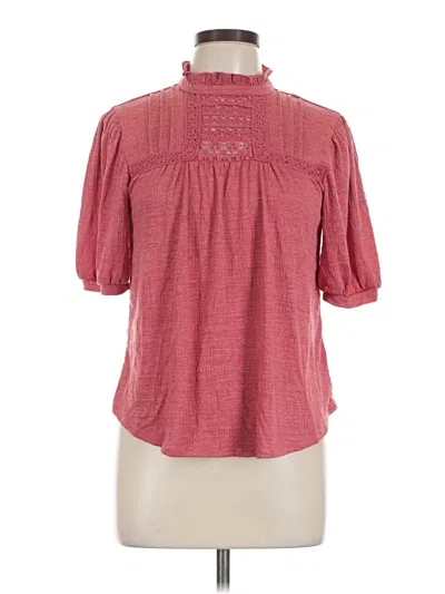 Pre-owned Cable & Gauge Short Sleeve Blouse In Red