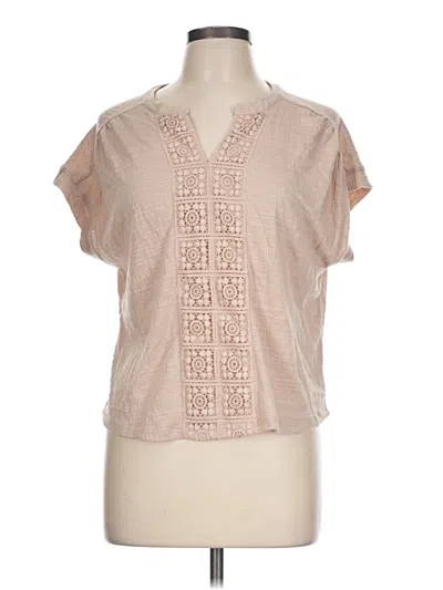 Pre-owned Cable & Gauge Short Sleeve Blouse In Tan