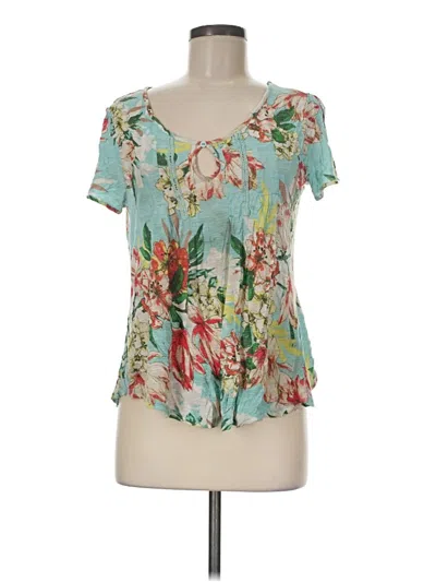 Pre-owned Cable & Gauge Short Sleeve Blouse In Teal