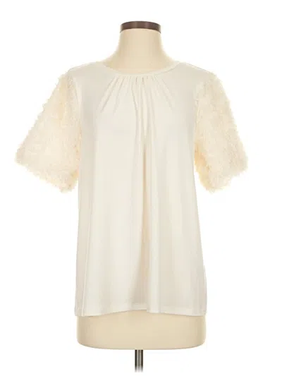Pre-owned Cable & Gauge Short Sleeve Blouse In White