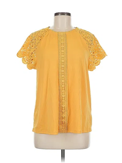 Pre-owned Cable & Gauge Short Sleeve Blouse In Yellow