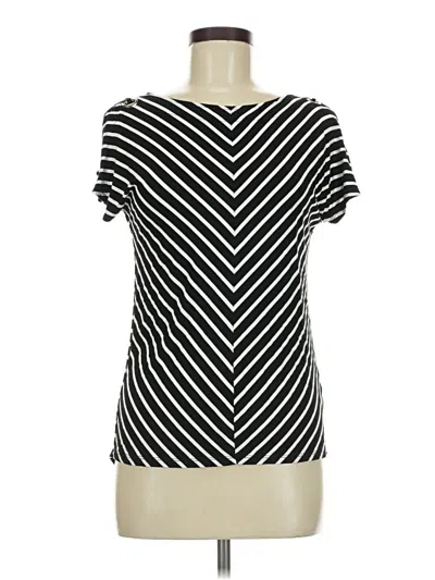 Pre-owned Cable & Gauge Short Sleeve Top Black Chevron/herringbone Pattern Square Neckline Tops