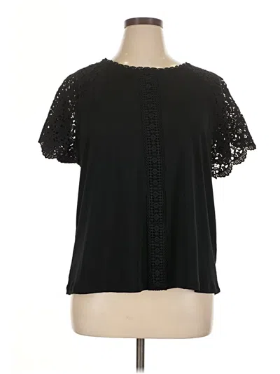 Pre-owned Cable & Gauge Short Sleeve Top Black Keyhole Neckline Tops