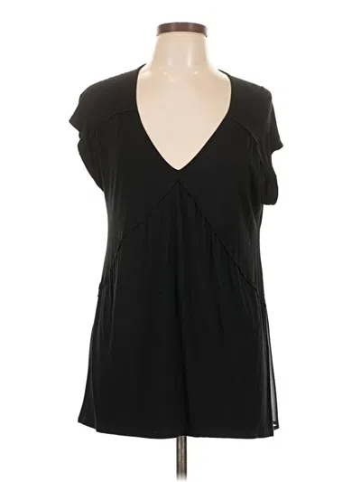 Pre-owned Cable & Gauge Short Sleeve Top Black Plunge Neckline Tops