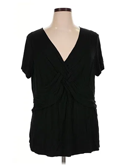 Pre-owned Cable & Gauge Short Sleeve Top Black Plunge Neckline Tops