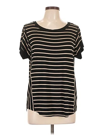 Pre-owned Cable & Gauge Short Sleeve Top Black Stripes Pattern Boatneck Tops