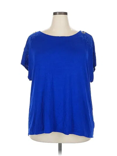 Pre-owned Cable & Gauge Short Sleeve Top Blue Cold Shoulder Neckline Tops