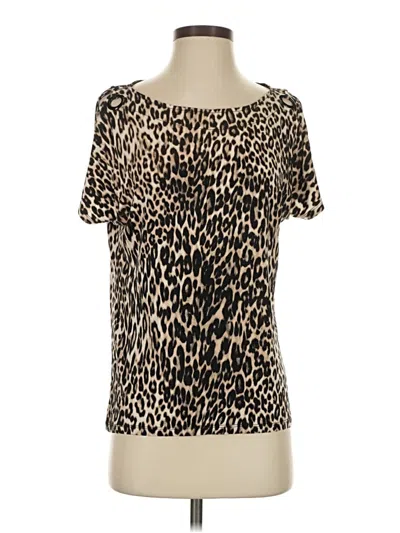 Pre-owned Cable & Gauge Short Sleeve Top Brown Animal Print Pattern Scoop Neck Tops