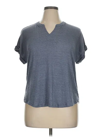 Cable & Gauge Short Sleeve Top Gray V Neck Tops