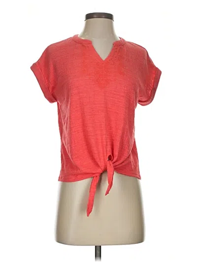 Pre-owned Cable & Gauge Short Sleeve Top Red Keyhole Neckline Tops