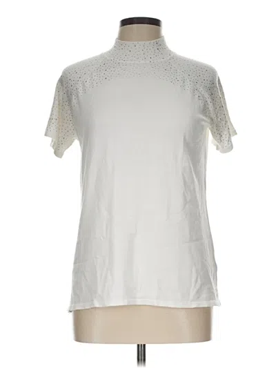Pre-owned Cable & Gauge Short Sleeve Top Silver Mock Neckline Tops