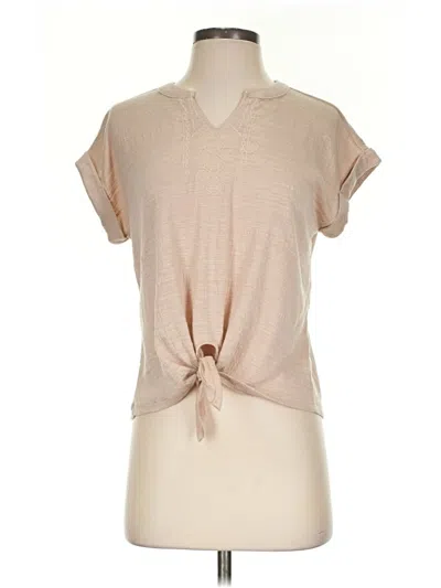Pre-owned Cable & Gauge Short Sleeve Top Tan Cowl Neck Tops