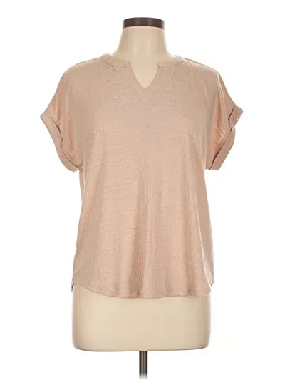 Pre-owned Cable & Gauge Short Sleeve Top Tan V Neck Tops In Brown