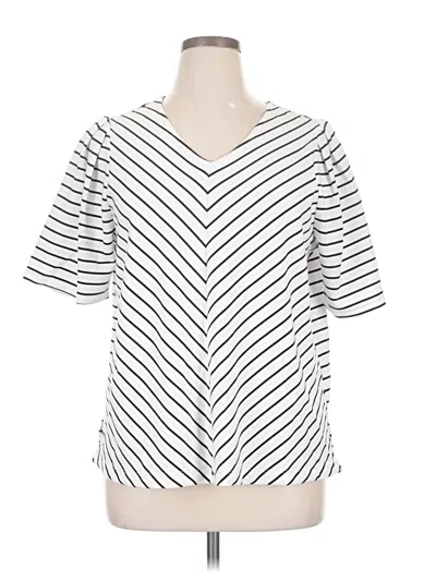 Pre-owned Cable & Gauge Short Sleeve Top White Stripes Pattern V-neck Tops
