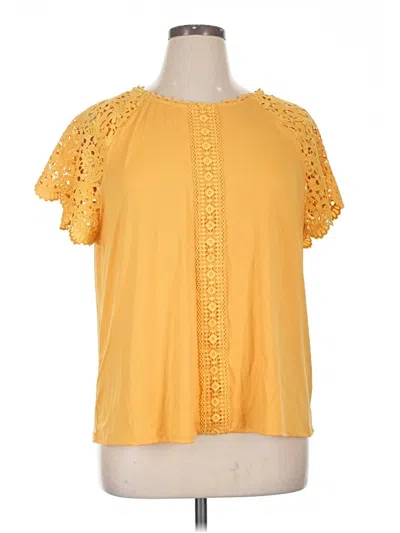 Pre-owned Cable & Gauge Short Sleeve Top Yellow Keyhole Neckline Tops