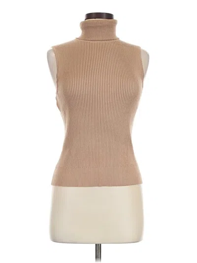 Pre-owned Cable & Gauge Short Sleeve Turtleneck In Tan