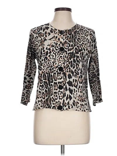Pre-owned Cable & Gauge Silk Cardigan Sweater In Brown