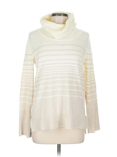 Pre-owned Cable & Gauge Turtleneck Sweater In White