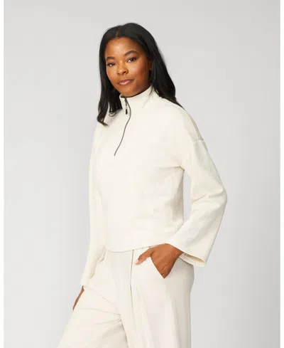 Cable & Gauge Women's Tonal Cheetah Cropped Half Zip Pullover In White