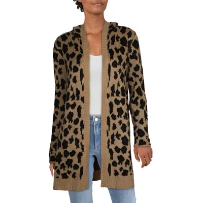 Cable & Gauge Womens Hooded Animal Print Duster Sweater In Brown