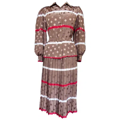 Pre-owned Cacharel A French Blouse And Pleated Skirt By  (attributed To) Circa 1980 In Brown