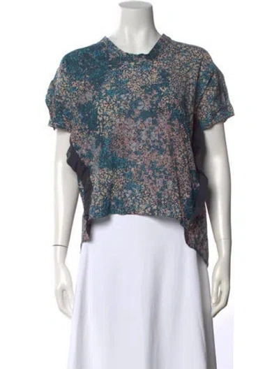 Pre-owned Cacharel Floral Print Crew Neck Top In Blue
