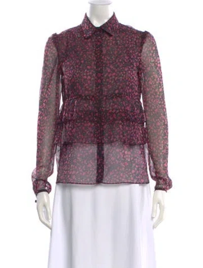 Pre-owned Cacharel Floral Print Long Sleeve Blouse In Black