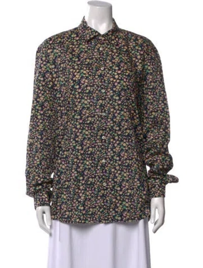 Pre-owned Cacharel Floral Print Long Sleeve Top W/ Tags In Blue