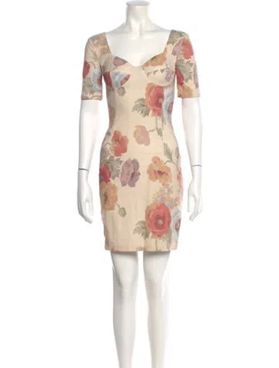 Pre-owned Cacharel Floral Print Mini Dress In Neutral