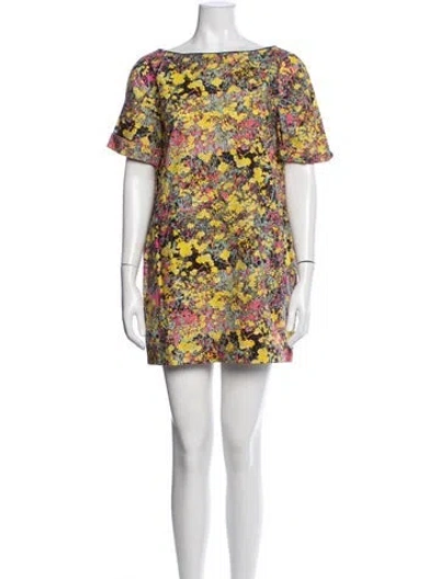 Pre-owned Cacharel Floral Print Mini Dress In Yellow