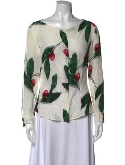 Pre-owned Cacharel Floral Print Scoop Neck Blouse In Neutrals