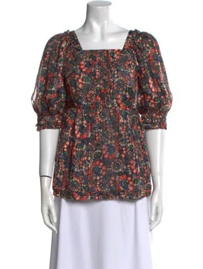 Pre-owned Cacharel Floral Print Square Neckline Blouse In Multi