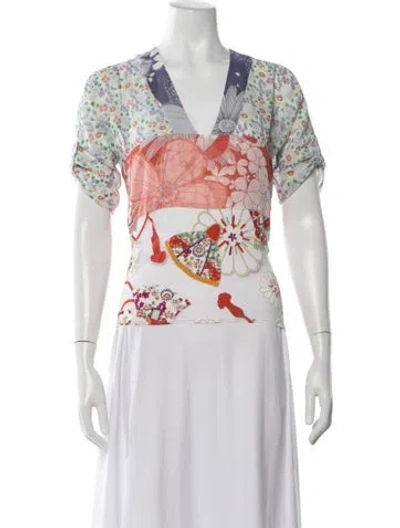 Pre-owned Cacharel Floral Print V-neck Top In Neutrals