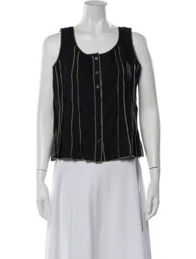 Pre-owned Cacharel Linen Striped Button-up Top In Black
