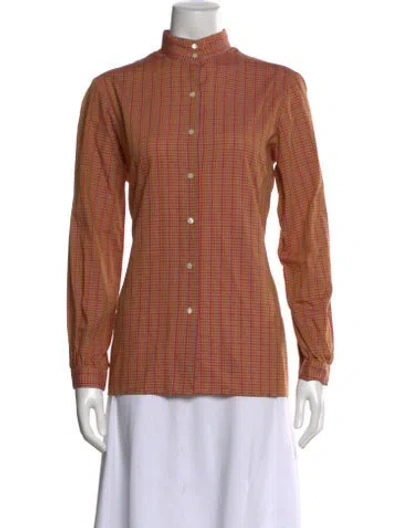 Pre-owned Cacharel Plaid Print Long Sleeve Blouse W/ Tags In Brown