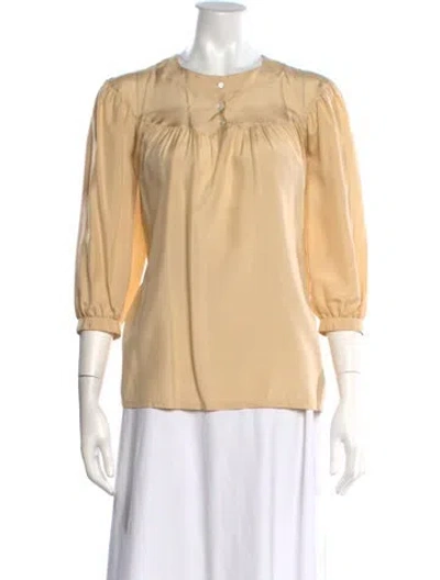 Pre-owned Cacharel Silk Crew Neck Blouse In Yellow
