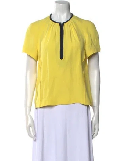 Pre-owned Cacharel Silk Crew Neck Button-up Top In Yellow
