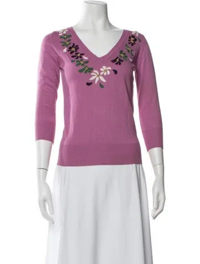 Pre-owned Cacharel Silk Floral Print Sweater In Purple