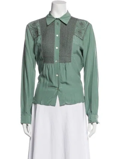 Pre-owned Cacharel Silk Patterned Blouse In Green
