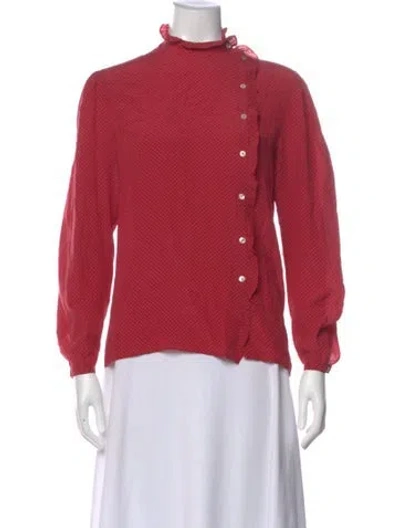 Pre-owned Cacharel Silk Polka Dot Print Blouse In Red