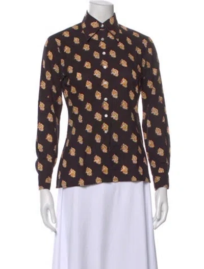 Pre-owned Cacharel Vintage Floral Print Button-up Top In Brown